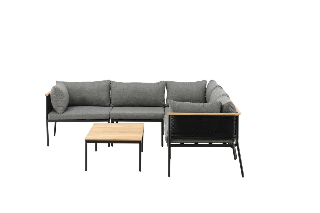 Venture Home Nettan - Corner sofa set - black Steel / Grey Cushion / Teak