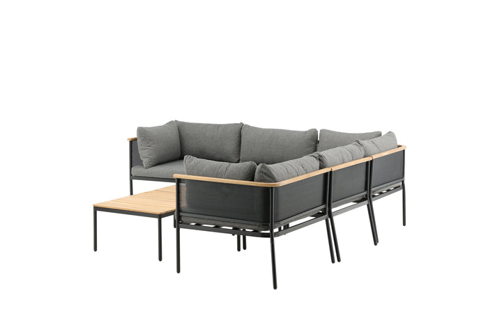 Venture Home Nettan - Corner sofa set - black Steel / Grey Cushion / Teak