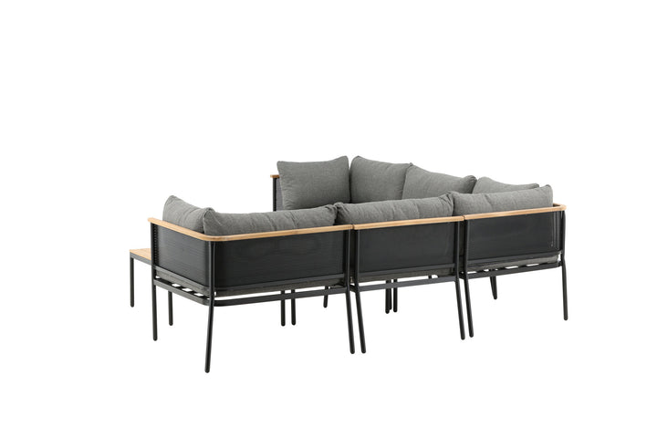Venture Home Nettan - Corner sofa set - black Steel / Grey Cushion / Teak