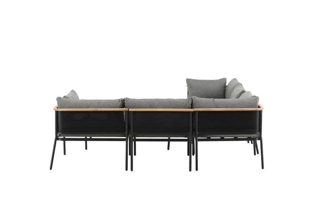 Venture Home Nettan - Corner sofa set - black Steel / Grey Cushion / Teak