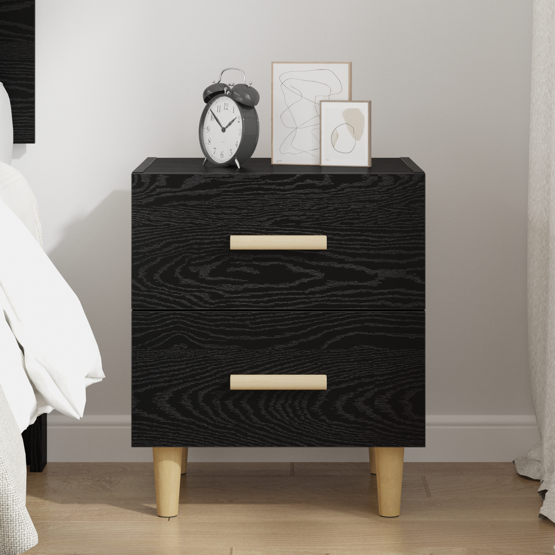 Sengeskab med skuffe Sort eg 40 x 35 x 47,5 cm Konstrueret træ