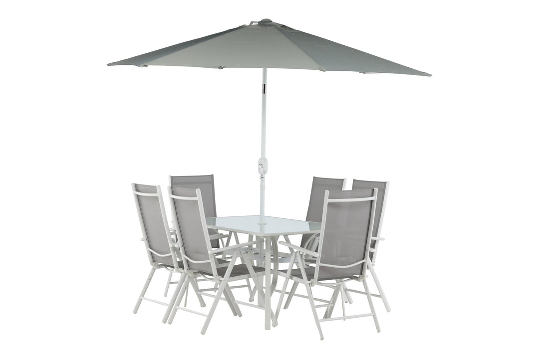 Venture Home Brekki - Dining Set inc. Umbrella- White - Aluminium -