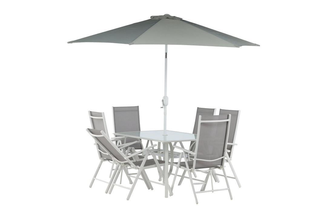 Venture Home Brekki - Dining Set inc. Umbrella- White - Aluminium -