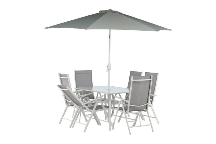 Venture Home Brekki - Dining Set inc. Umbrella- White - Aluminium -