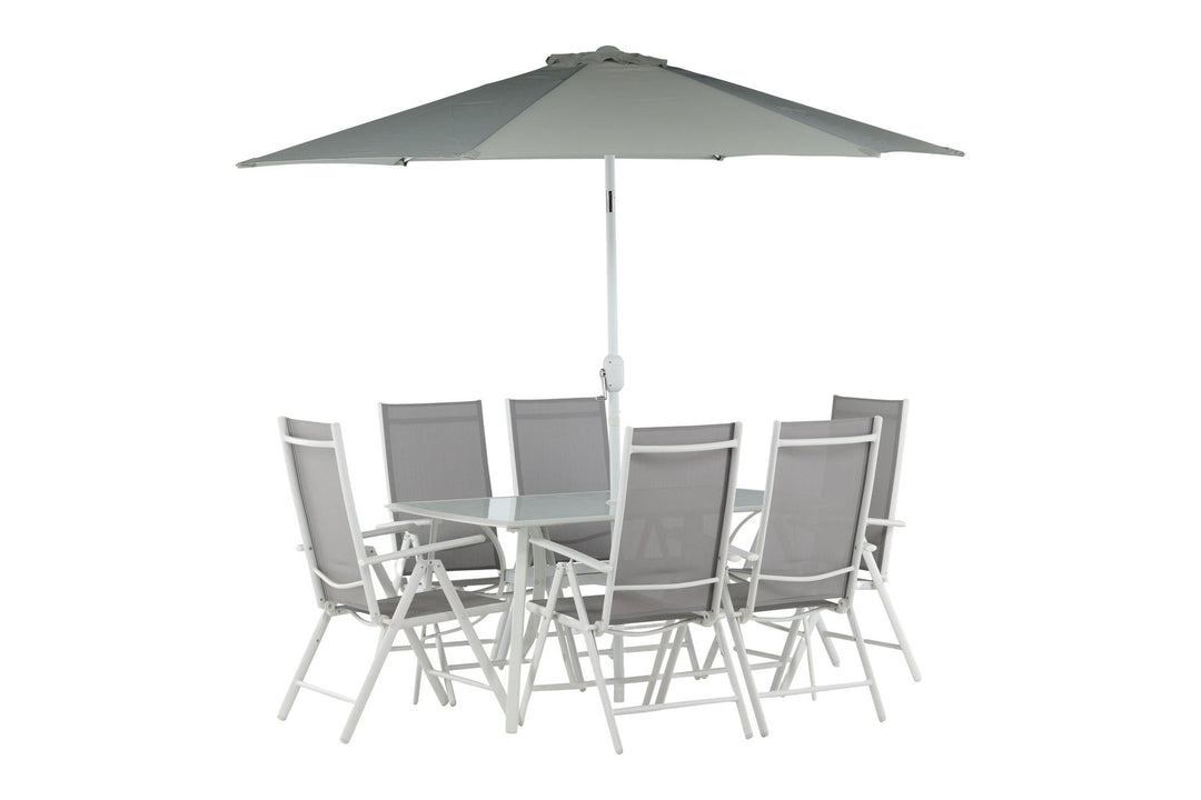 Venture Home Brekki - Dining Set inc. Umbrella- White - Aluminium -