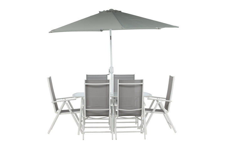 Venture Home Brekki - Dining Set inc. Umbrella- White - Aluminium -