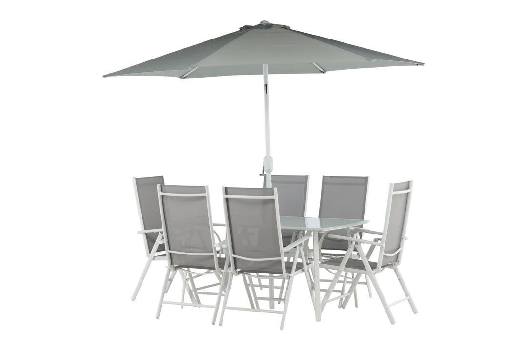 Venture Home Brekki - Dining Set inc. Umbrella- White - Aluminium -