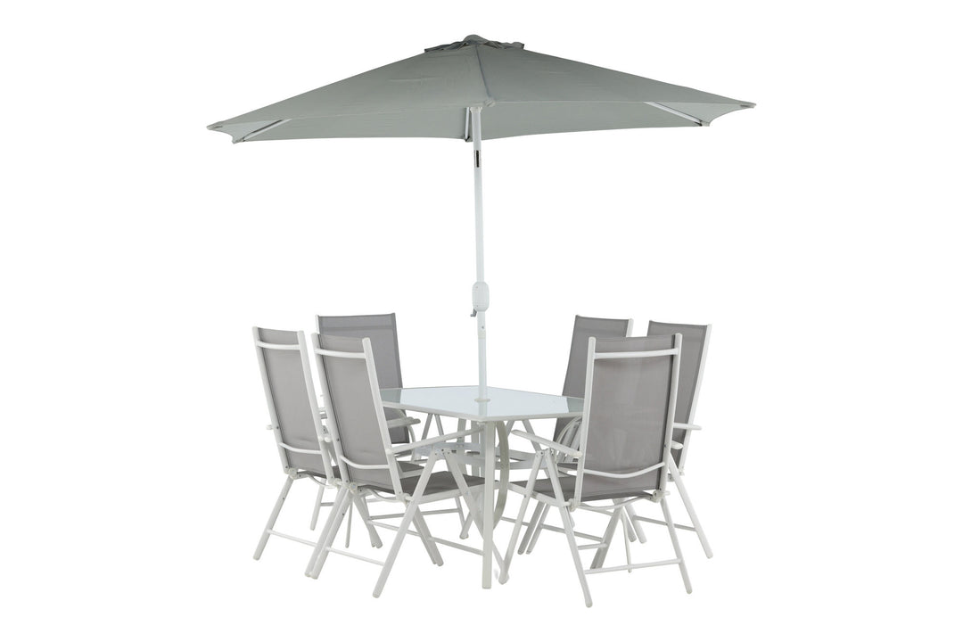 Venture Home Brekki - Dining Set inc. Umbrella- White - Aluminium -