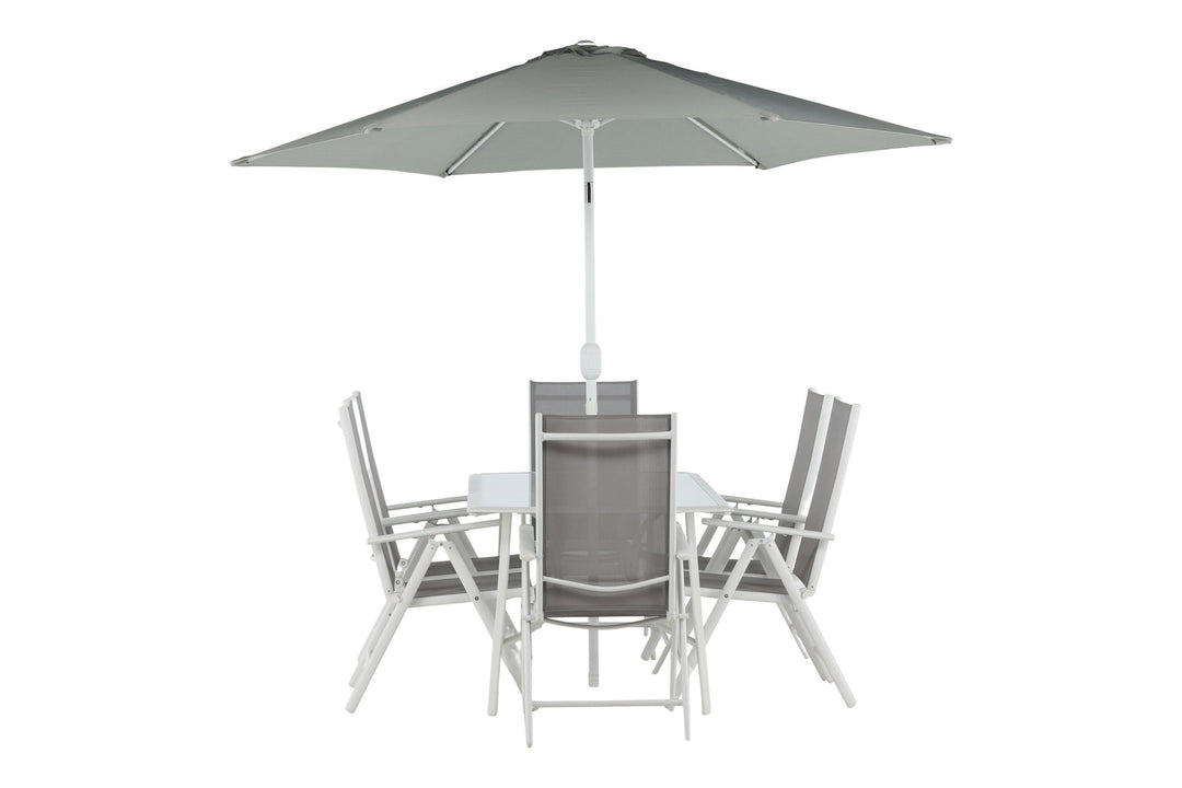 Venture Home Brekki - Dining Set inc. Umbrella- White - Aluminium -