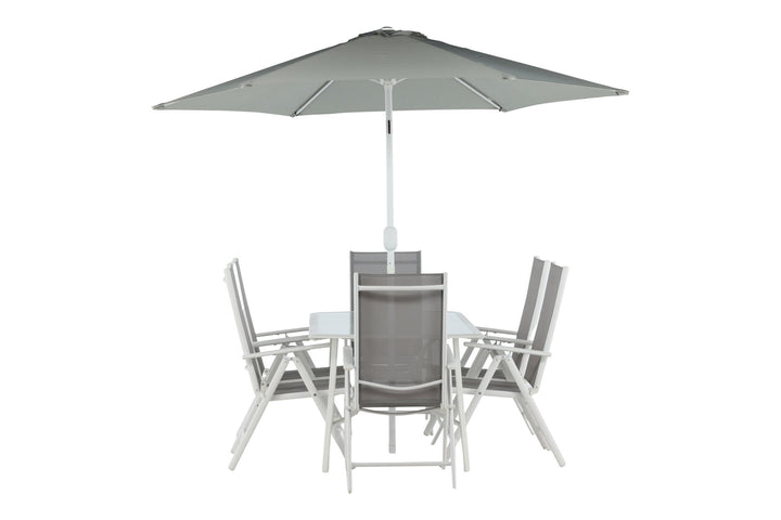 Venture Home Brekki - Dining Set inc. Umbrella- White - Aluminium -