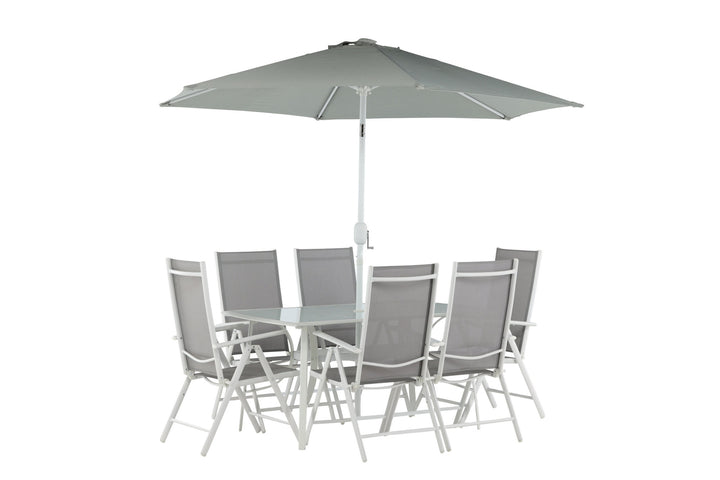 Venture Home Brekki - Dining Set inc. Umbrella- White - Aluminium -