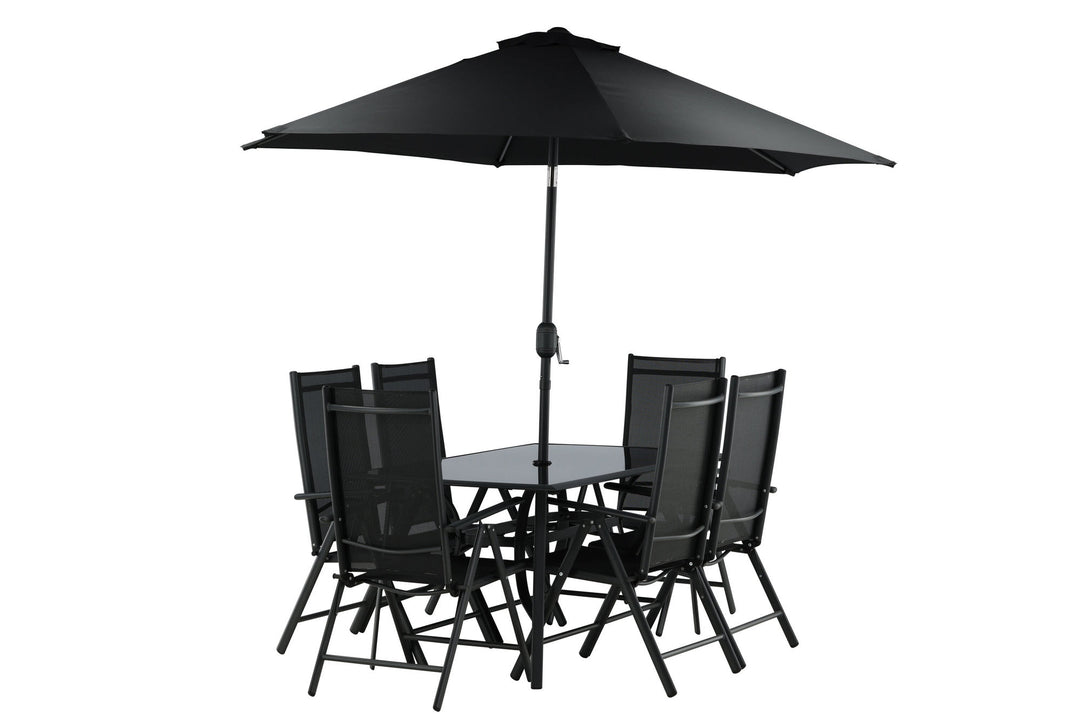 Venture Home Brekki - Dining Set inc. Umbrella- Black - Aluminium -c