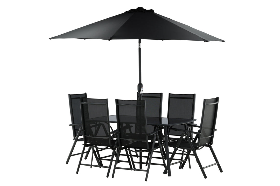 Venture Home Brekki - Dining Set inc. Umbrella- Black - Aluminium -c