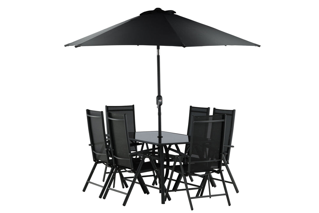 Venture Home Brekki - Dining Set inc. Umbrella- Black - Aluminium -c
