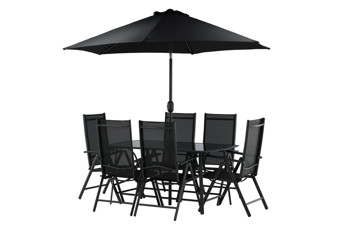 Venture Home Brekki - Dining Set inc. Umbrella- Black - Aluminium -c