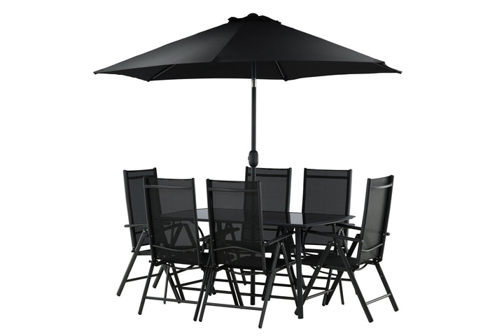 Venture Home Brekki - Dining Set inc. Umbrella- Black - Aluminium -c