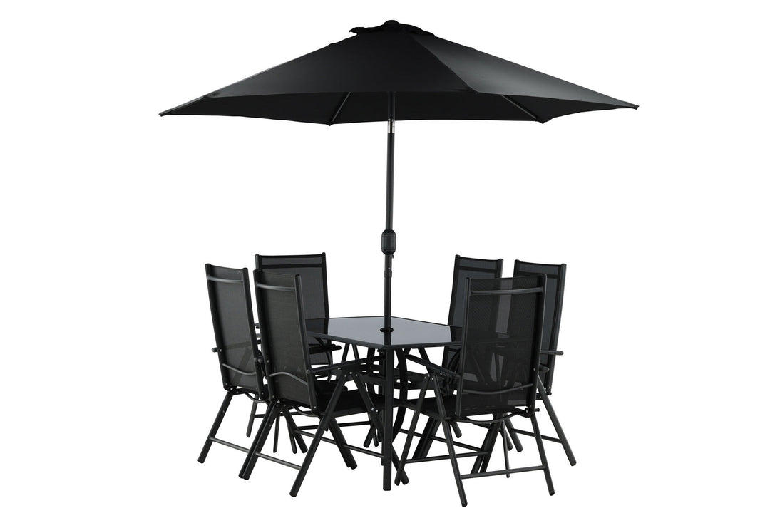 Venture Home Brekki - Dining Set inc. Umbrella- Black - Aluminium -c