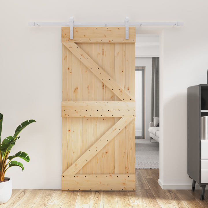 Skydedør Natur og hvid 95 x 210 cm Massivt Fyrretræ