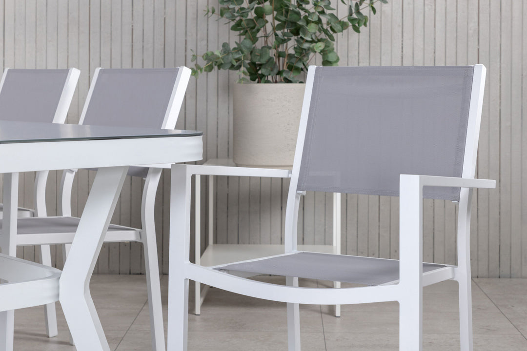 Venture Home Virya Dining Table - White Alu / Grey Glass - big table+Copacabana Stacking Chair - White/Grey_6