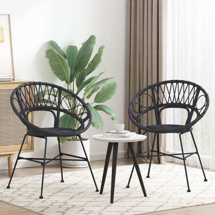 Spisestuestol 2 pcs Rattan og Jern Sort 54 x 65 x 82 cm