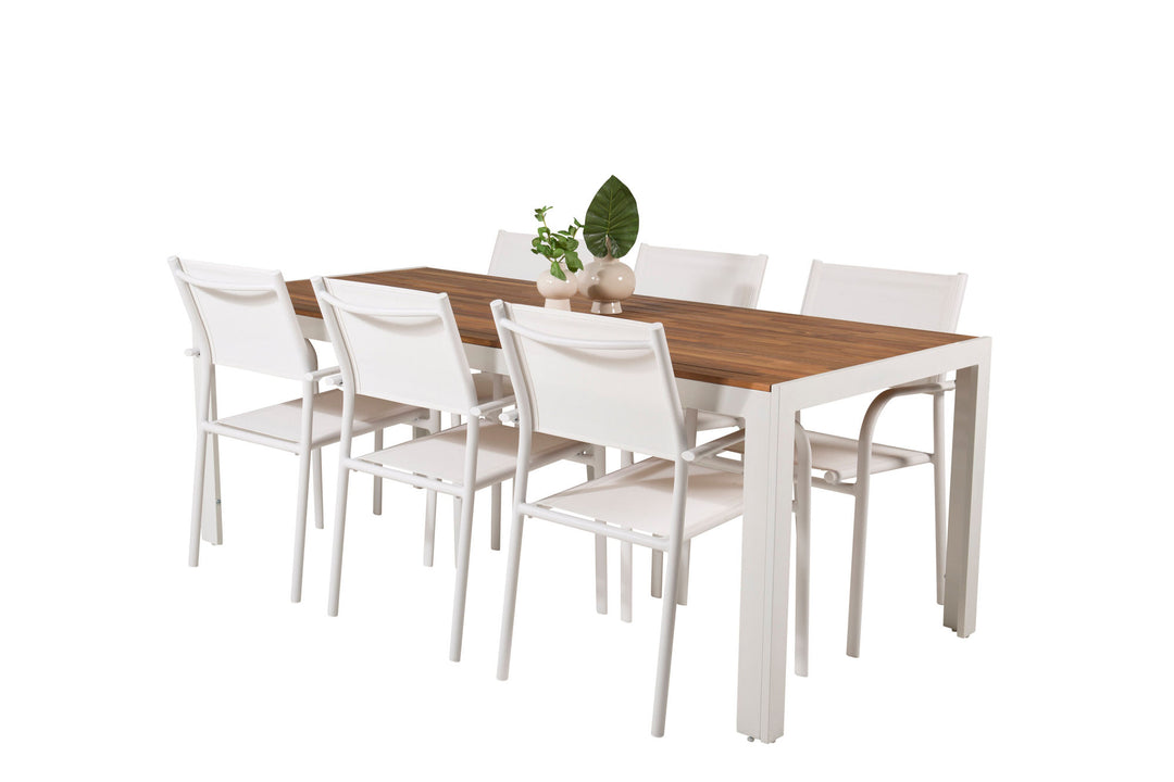 Venture Home Bois Dining table 200*100cm - White Alu / Acacia +Santorini Arm Chair (Stackable) - White Alu / White Textilene_6