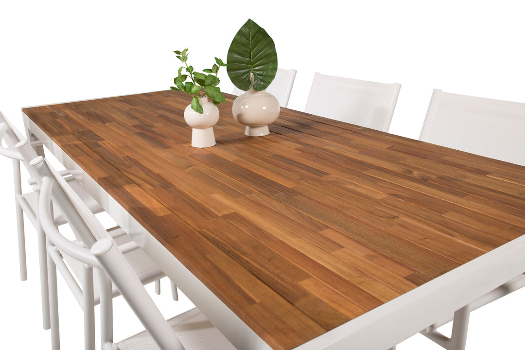 Venture Home Bois Dining table 200*100cm - White Alu / Acacia +Santorini Arm Chair (Stackable) - White Alu / White Textilene_6