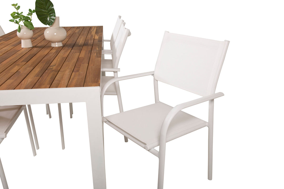 Venture Home Bois Dining table 200*100cm - White Alu / Acacia +Santorini Arm Chair (Stackable) - White Alu / White Textilene_6