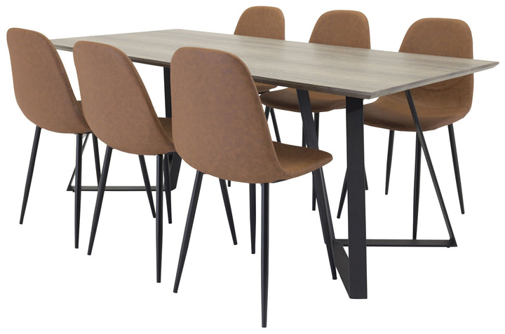 Venture Home Marina Dining table - Grey wood / black (1) + Polar Dining Chair - Cognac / Blac