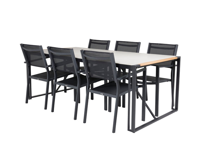 Venture Home Texas Dining Table 200*100 - Black Alu / Teak / Grey Spray stone+Copacabana Arm