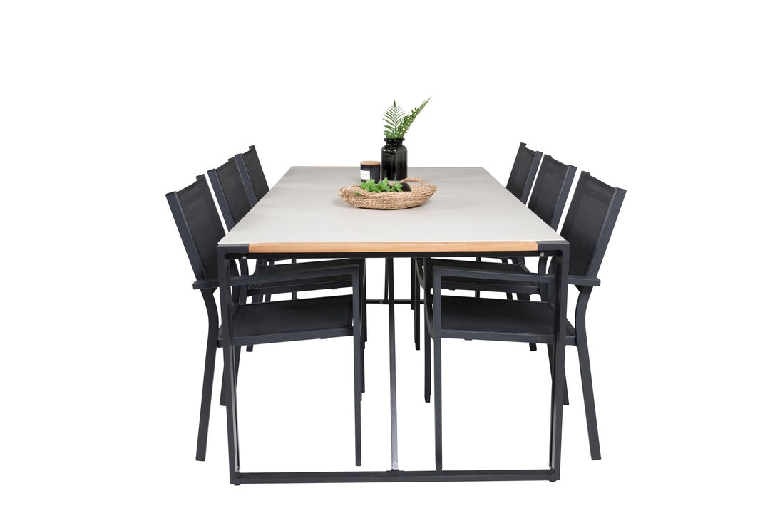 Venture Home Texas Dining Table 200*100 - Black Alu / Teak / Grey Spray stone+Copacabana Arm