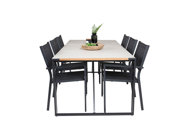 Venture Home Texas Dining Table 200*100 - Black Alu / Teak / Grey Spray stone+Copacabana Arm