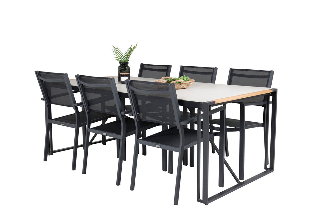 Venture Home Texas Dining Table 200*100 - Black Alu / Teak / Grey Spray stone+Copacabana Arm