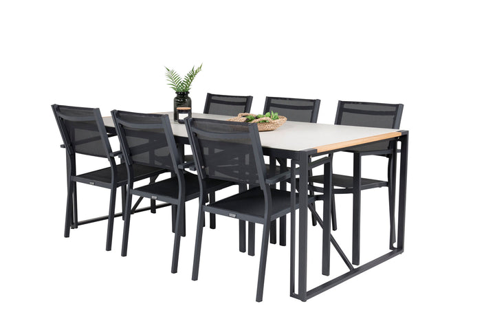 Venture Home Texas Dining Table 200*100 - Black Alu / Teak / Grey Spray stone+Copacabana Arm