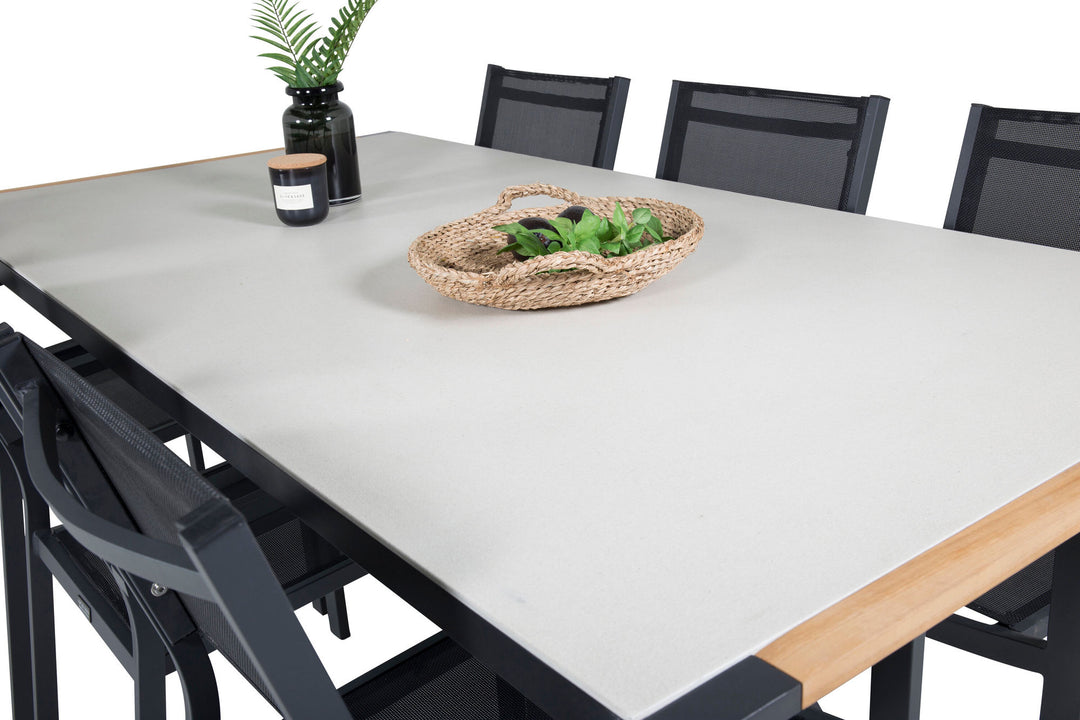 Venture Home Texas Dining Table 200*100 - Black Alu / Teak / Grey Spray stone+Copacabana Arm