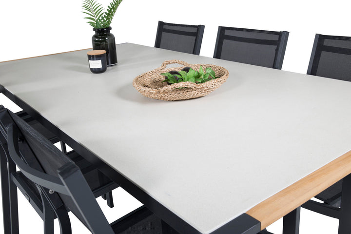 Venture Home Texas Dining Table 200*100 - Black Alu / Teak / Grey Spray stone+Copacabana Arm