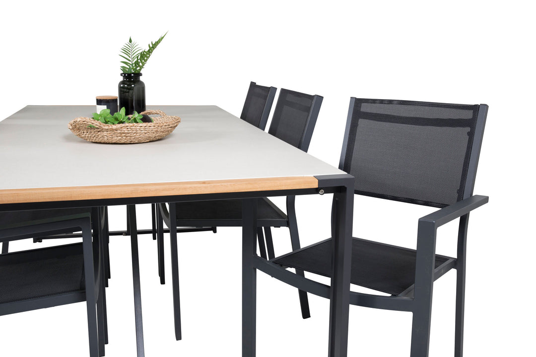 Venture Home Texas Dining Table 200*100 - Black Alu / Teak / Grey Spray stone+Copacabana Arm