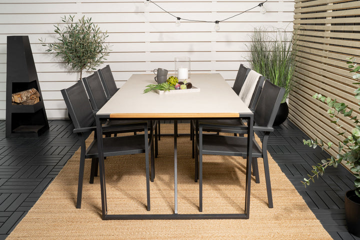 Venture Home Texas Dining Table 200*100 - Black Alu / Teak / Grey Spray stone+Copacabana Arm