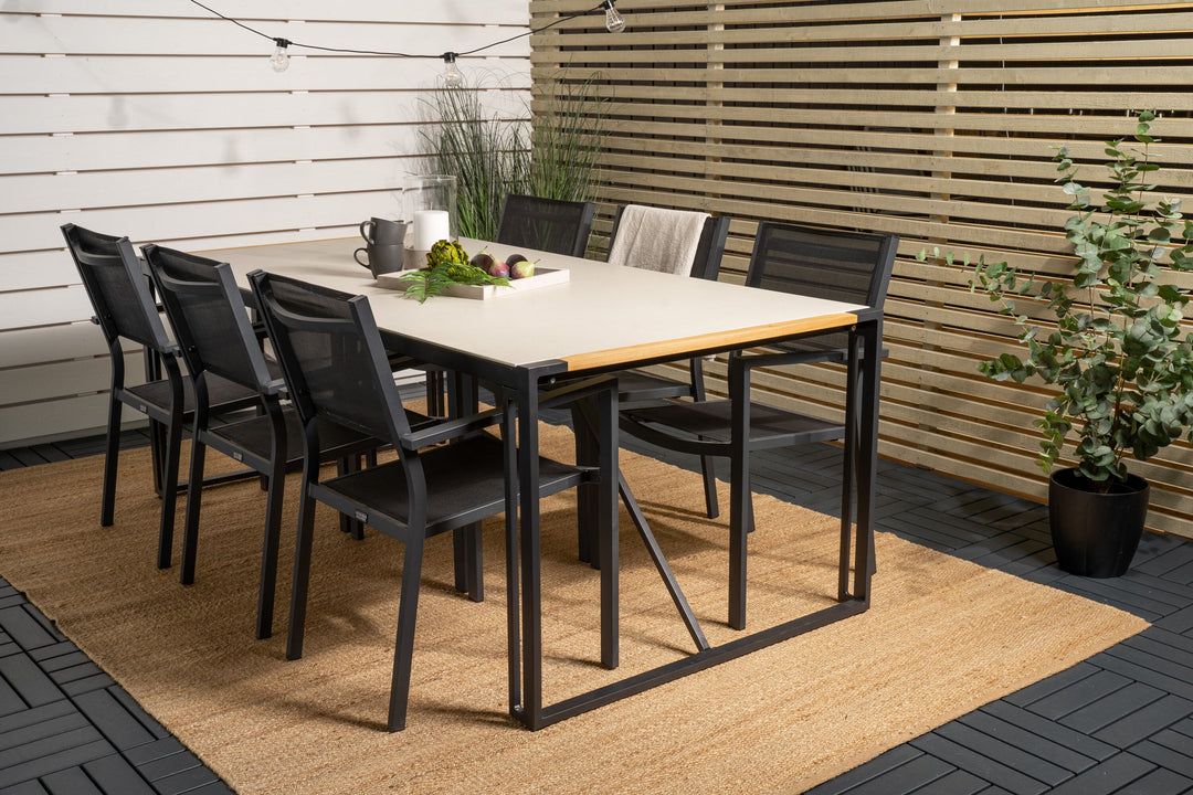 Venture Home Texas Dining Table 200*100 - Black Alu / Teak / Grey Spray stone+Copacabana Arm