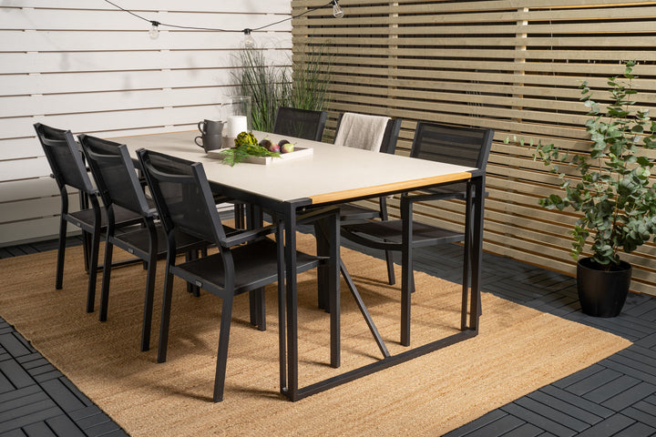 Venture Home Texas Dining Table 200*100 - Black Alu / Teak / Grey Spray stone+Copacabana Arm