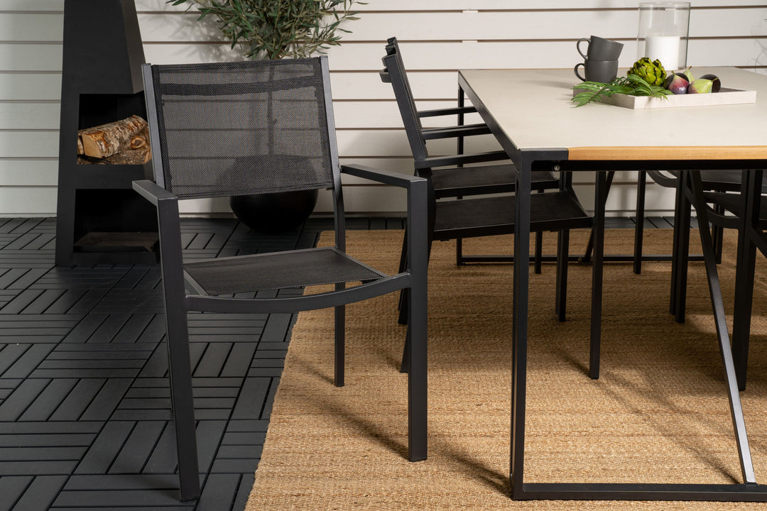 Venture Home Texas Dining Table 200*100 - Black Alu / Teak / Grey Spray stone+Copacabana Arm