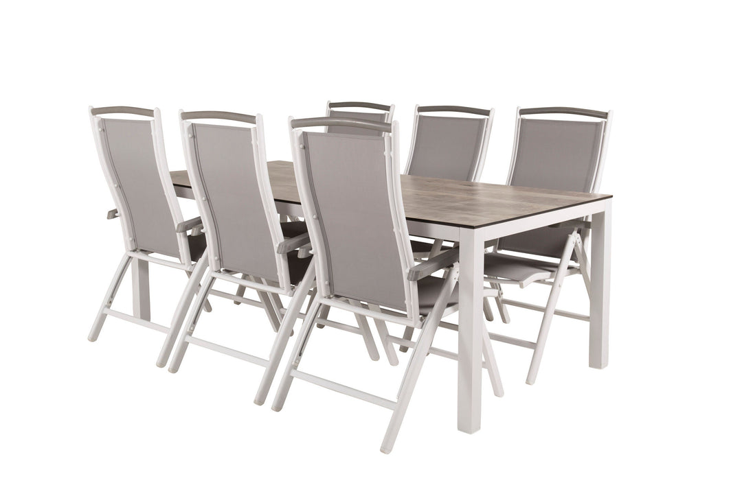 Venture Home Llama Dining Table 205*100 - White Alu / Grey HPL - Albany 5:pos Chair - White/Grey 6