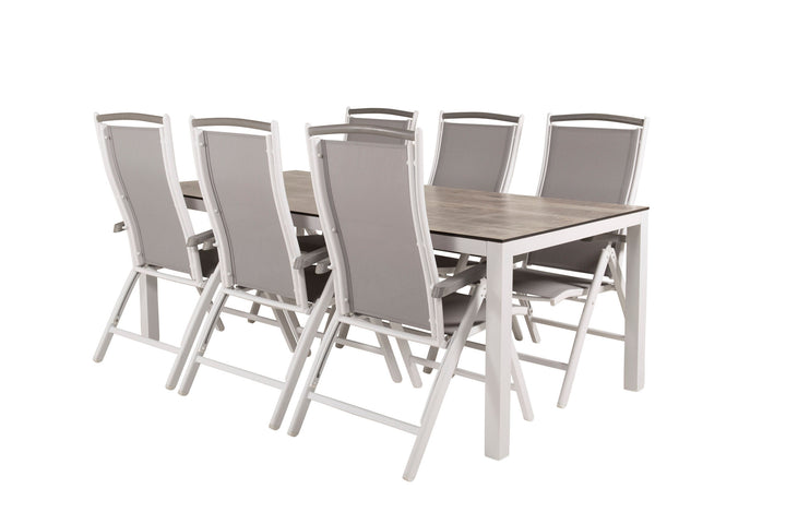 Venture Home Llama Dining Table 205*100 - White Alu / Grey HPL - Albany 5:pos Chair - White/Grey 6