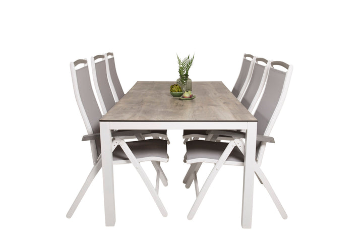 Venture Home Llama Dining Table 205*100 - White Alu / Grey HPL - Albany 5:pos Chair - White/Grey 6
