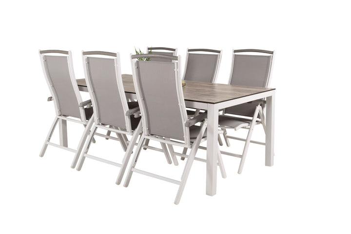 Venture Home Llama Dining Table 205*100 - White Alu / Grey HPL - Albany 5:pos Chair - White/Grey 6