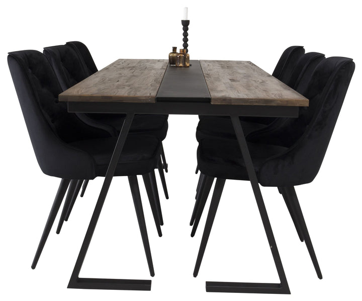 Venture Home Jakarta Matbord - Svart / mörk Teak - 200*90*H75 - Velvet Deluxe Dining Chair - Black legs / Black velvet 6