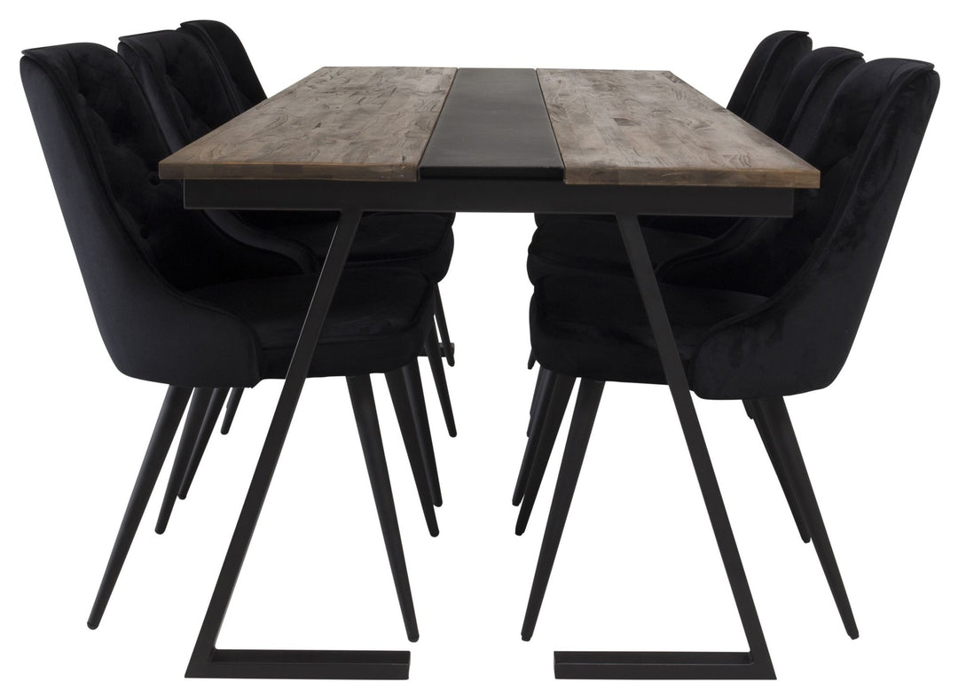 Venture Home Jakarta Matbord - Svart / mörk Teak - 200*90*H75 - Velvet Deluxe Dining Chair - Black legs / Black velvet 6
