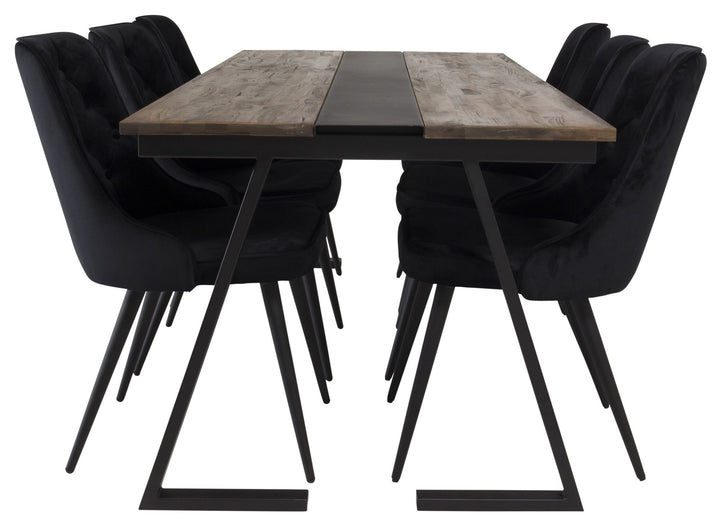Venture Home Jakarta Matbord - Svart / mörk Teak - 200*90*H75 - Velvet Deluxe Dining Chair - Black legs / Black velvet 6