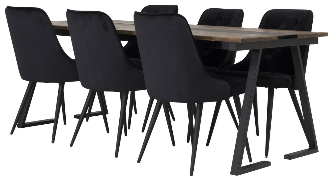 Venture Home Jakarta Matbord - Svart / mörk Teak - 200*90*H75 - Velvet Deluxe Dining Chair - Black legs / Black velvet 6