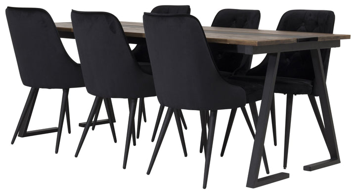 Venture Home Jakarta Matbord - Svart / mörk Teak - 200*90*H75 - Velvet Deluxe Dining Chair - Black legs / Black velvet 6