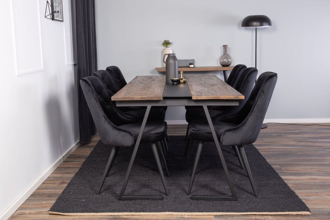 Venture Home Jakarta Matbord - Svart / mörk Teak - 200*90*H75 - Velvet Deluxe Dining Chair - Black legs / Black velvet 6